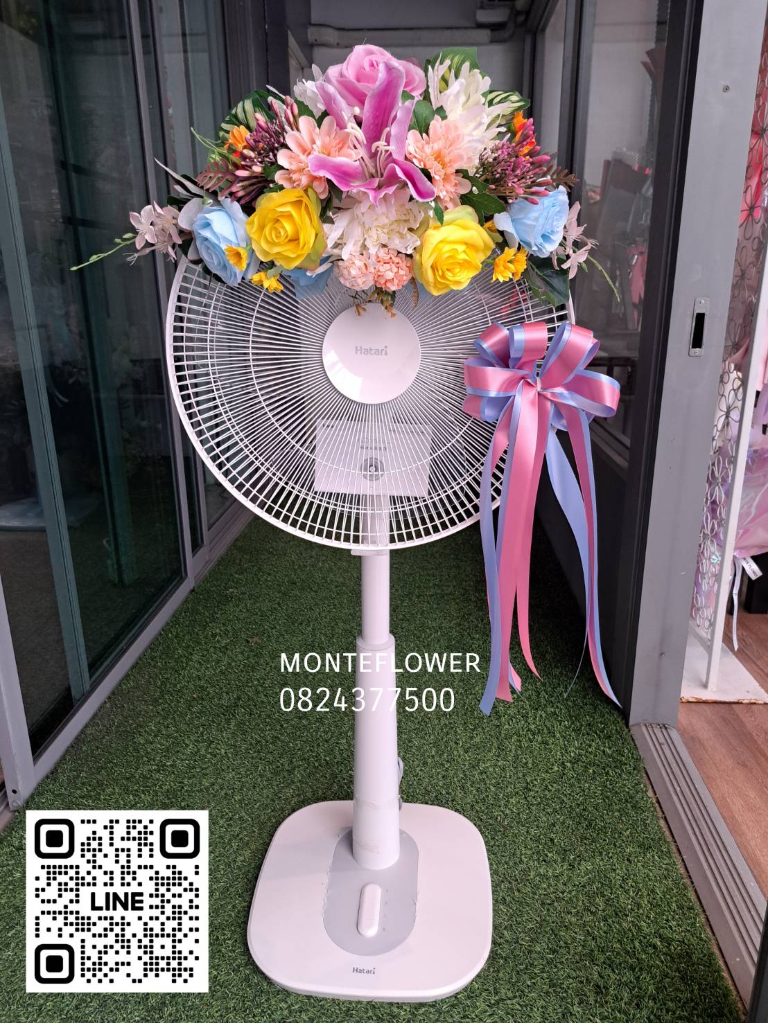 พวงหรีดพัดลม 16นิ้ว ดอกไม้ประดิษฐ์ สีเทาดอกไม้โทนชมพูโอรสม่วง พวงหรีดพัดลม 16นิ้ว ดอกไม้ประดิษฐ์ สีเทาดอกไม้โทนชมพูโอรสม่วง