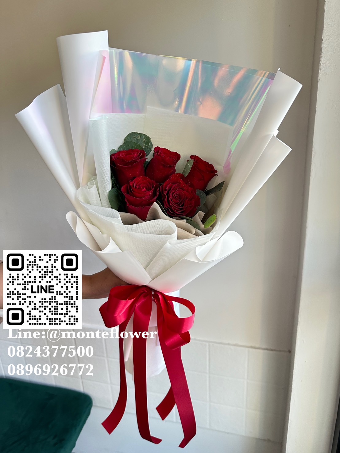ช่อกุหลาบแดง 5ดอก